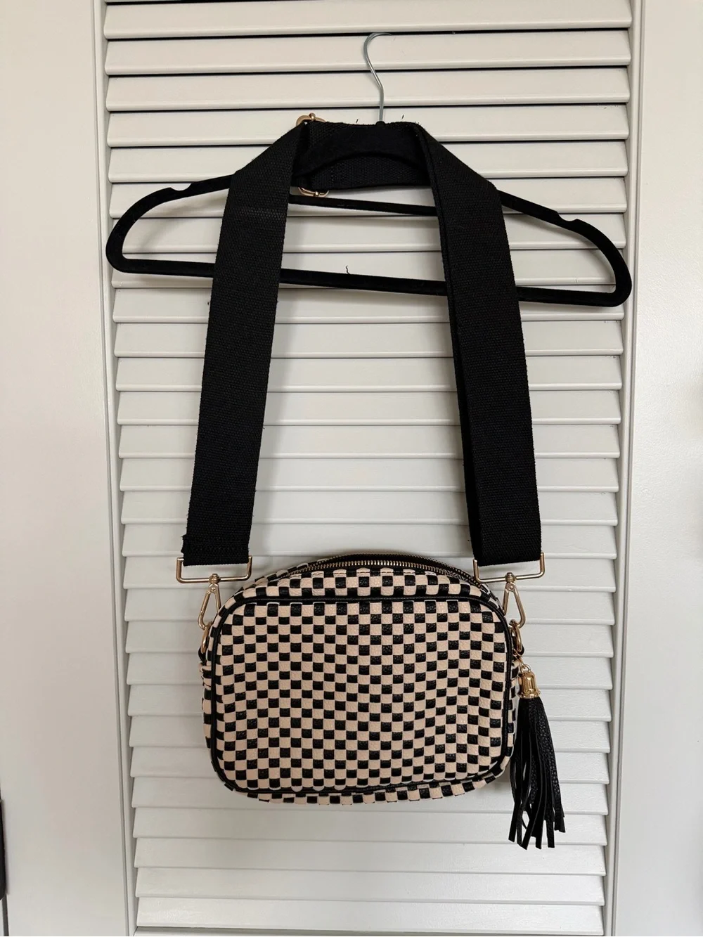 Women’s Black and Cream Checker Crossbody Bag